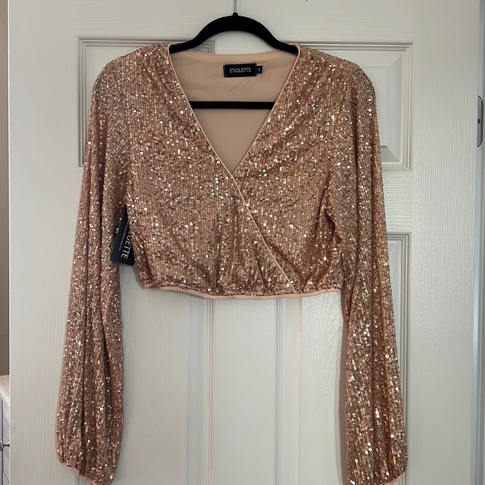 NWT Sequin Crop Top in Rose Gold